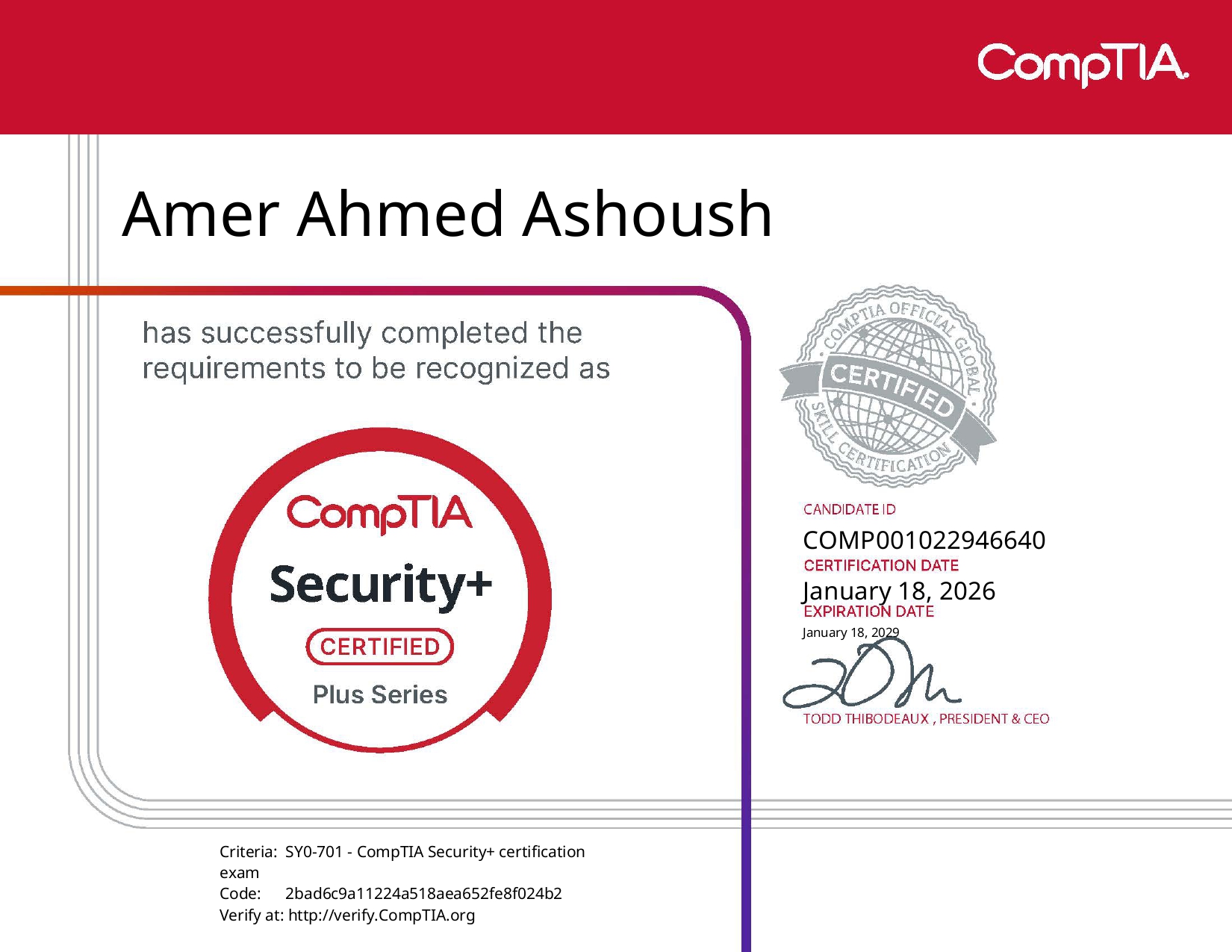 CompTIA Security+ Certificate